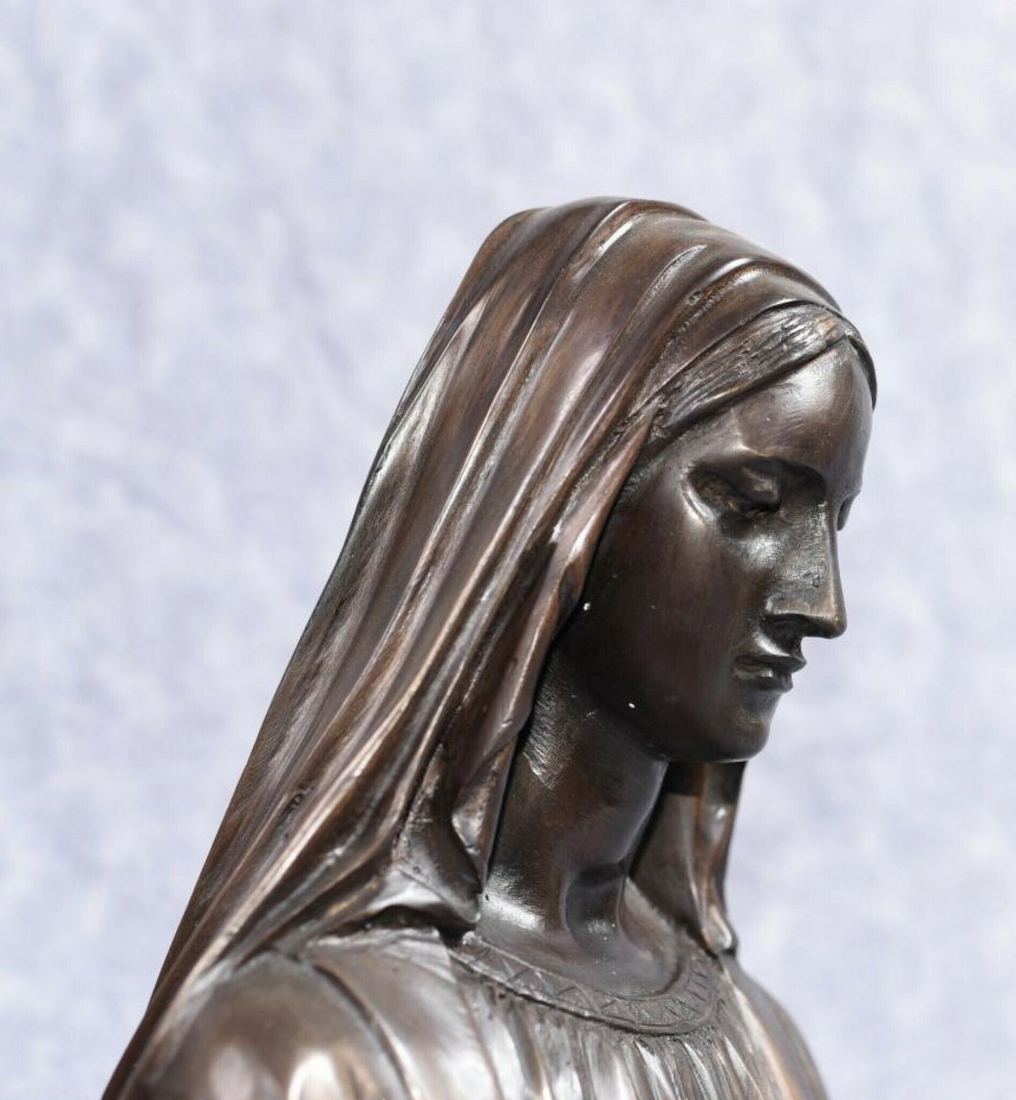 Bronze Virgin Mary Bust   French Holy Mother photo 295.0