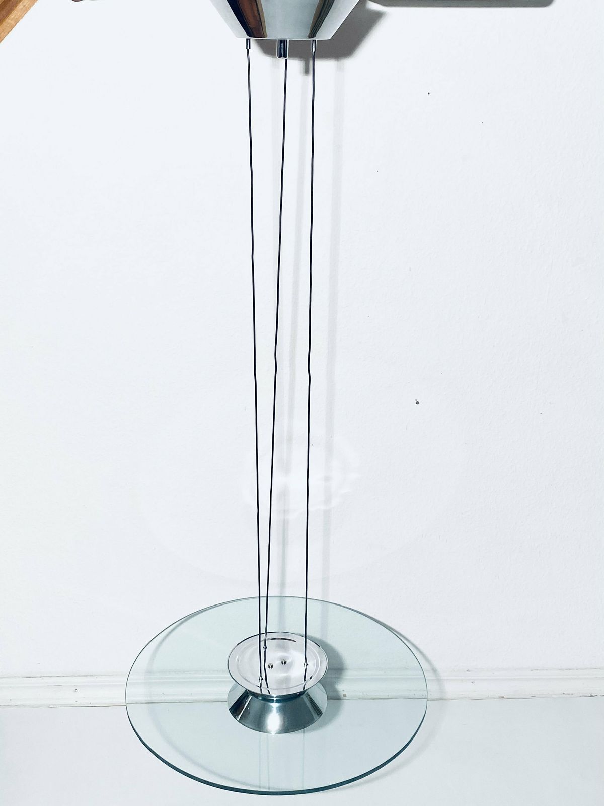 Extravagant Glass & Chrome Ufo Hanging Lamp / Luxury 1980s Italian Vintage Interior Design photo furniture