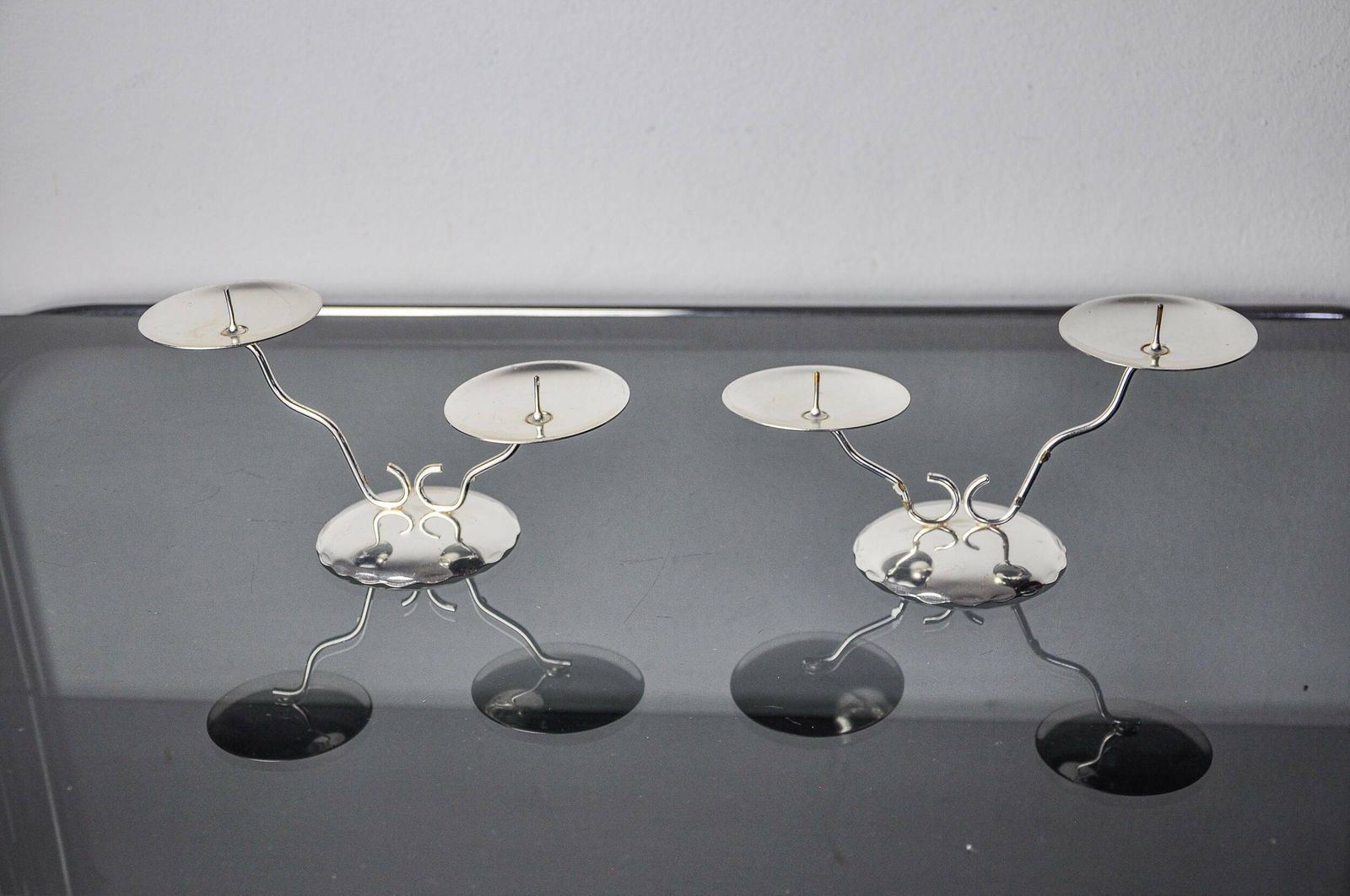 Pair Of Art Deco 2 Flame Candlesticks, Spain, 1980 photo Home Decor