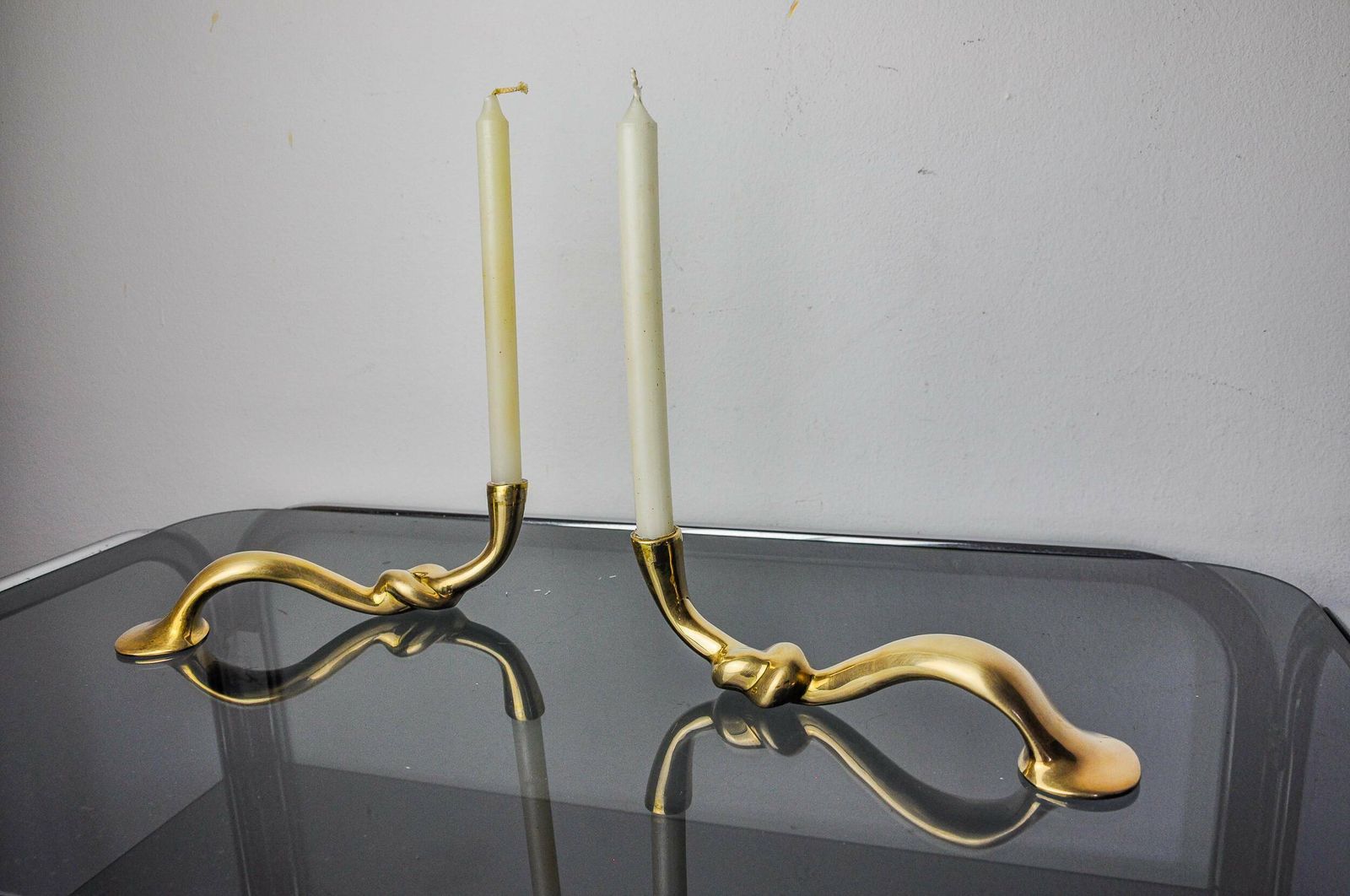 Pair Of Knot Candlesticks, Brutalist Design, Italy, 1970 photo vintage
