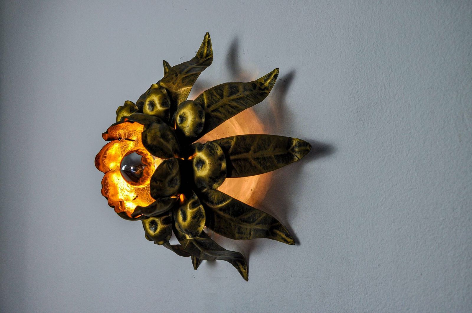 Sun Wall Lamp By Ferro Arte, Metal And Gold Leaf, Spain, 1960 photo vinterior