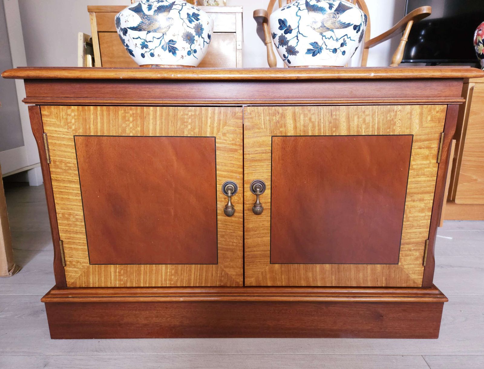 Two Tone, Mid Century Cabinet, Mahogany, Tiger Maple & Teak photo furniture