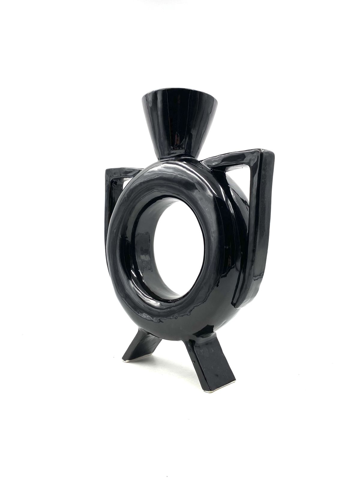 Organic Modern Black Ceramic Vase, Italy 1980s photo vinterior