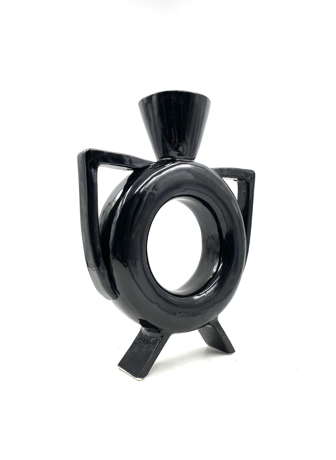 Home Decor Organic Modern Black Ceramic Vase, Italy 1980s photo