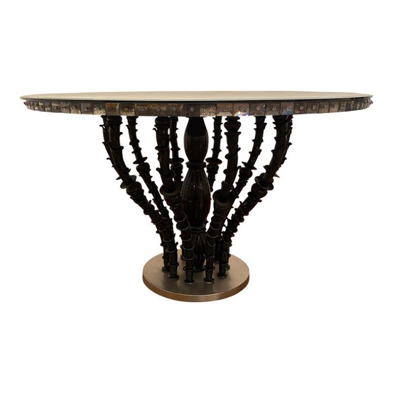 1980s Italian Venetian Black "Rezzonico" And Silver Murano Glass Style Big Table