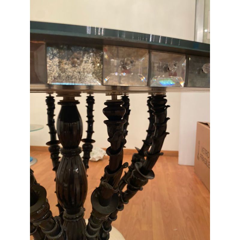 1980s Italian Venetian Black "Rezzonico" And Silver Murano Glass Style Big Table photo vintage
