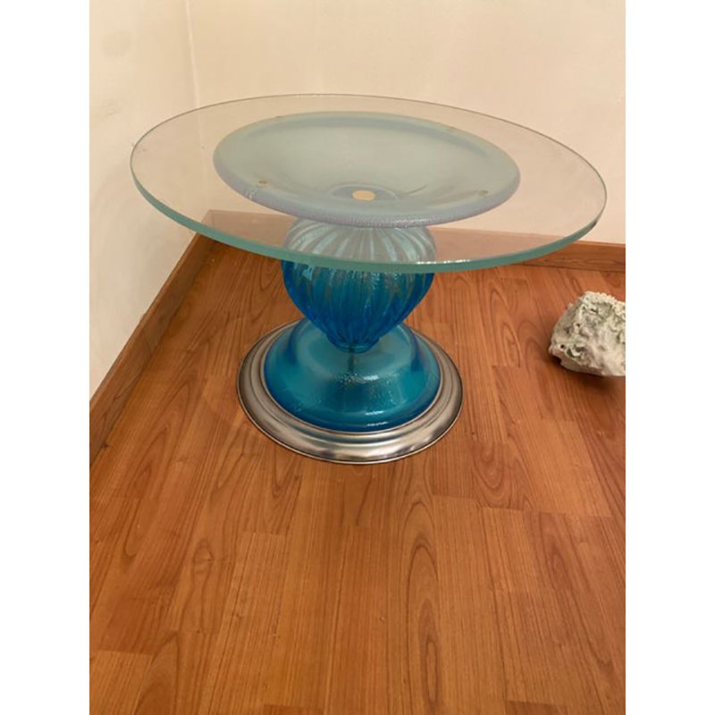 1980s Italian Venetian Blue And Silver Murano Glass Style Coffee Table photo for sale