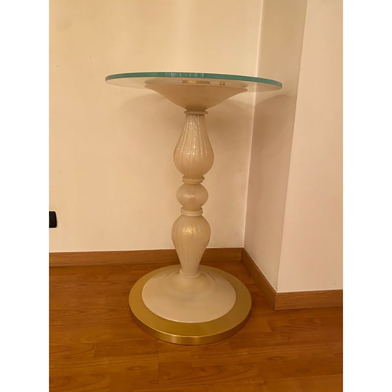 1990s Italian Venetian White And Gold Murano Glass Style Coffee Table photo buy