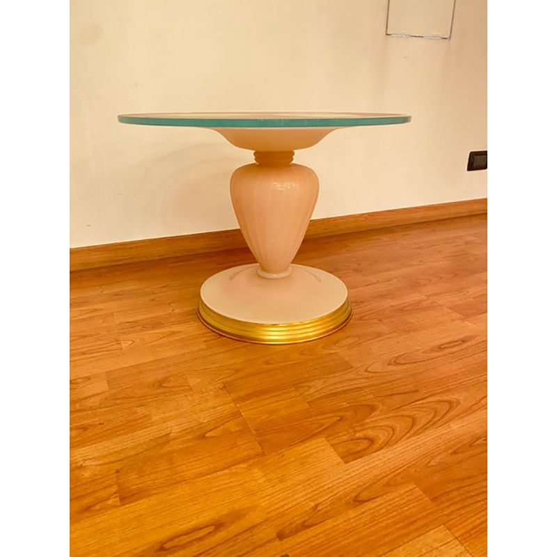 1990s Italian Venetian White And Gold Murano Glass Style Coffee Table In "Seta Color" And Gold photo furniture