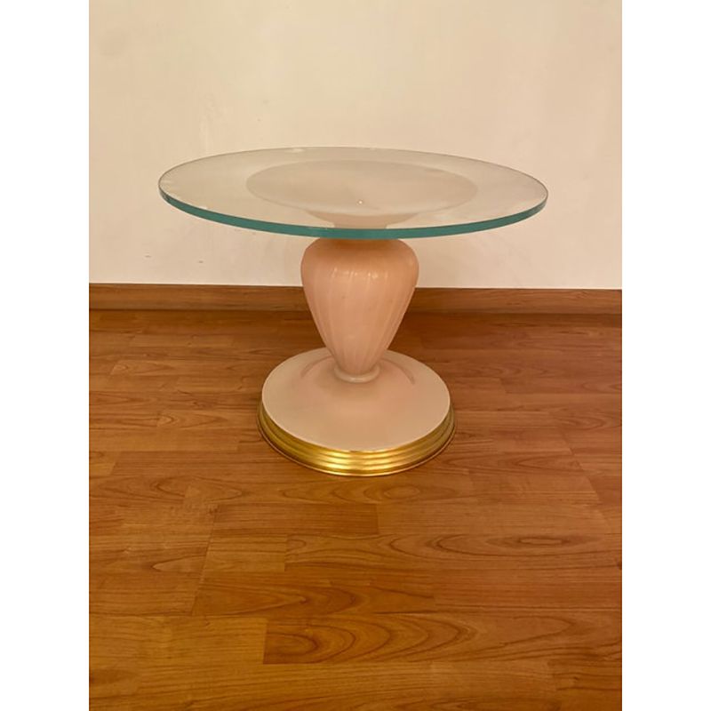 photo furniture 1990s Italian Venetian White And Gold Murano Glass Style Coffee Table In "Seta Color" And Gold