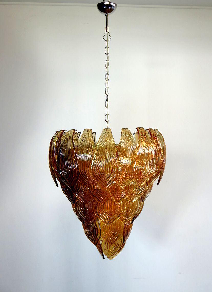 Huge Italian Murano Six Tier Felci Glass Chandelier   Amber Glasses photo 1330.0