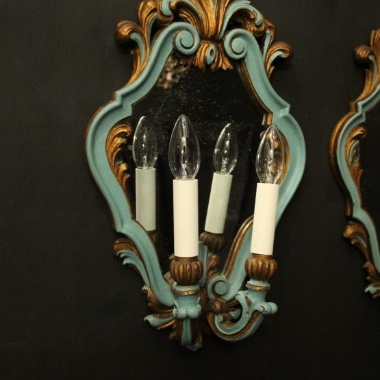 Italian Pair Polychrome Twin Arm Girandoles photo for sale