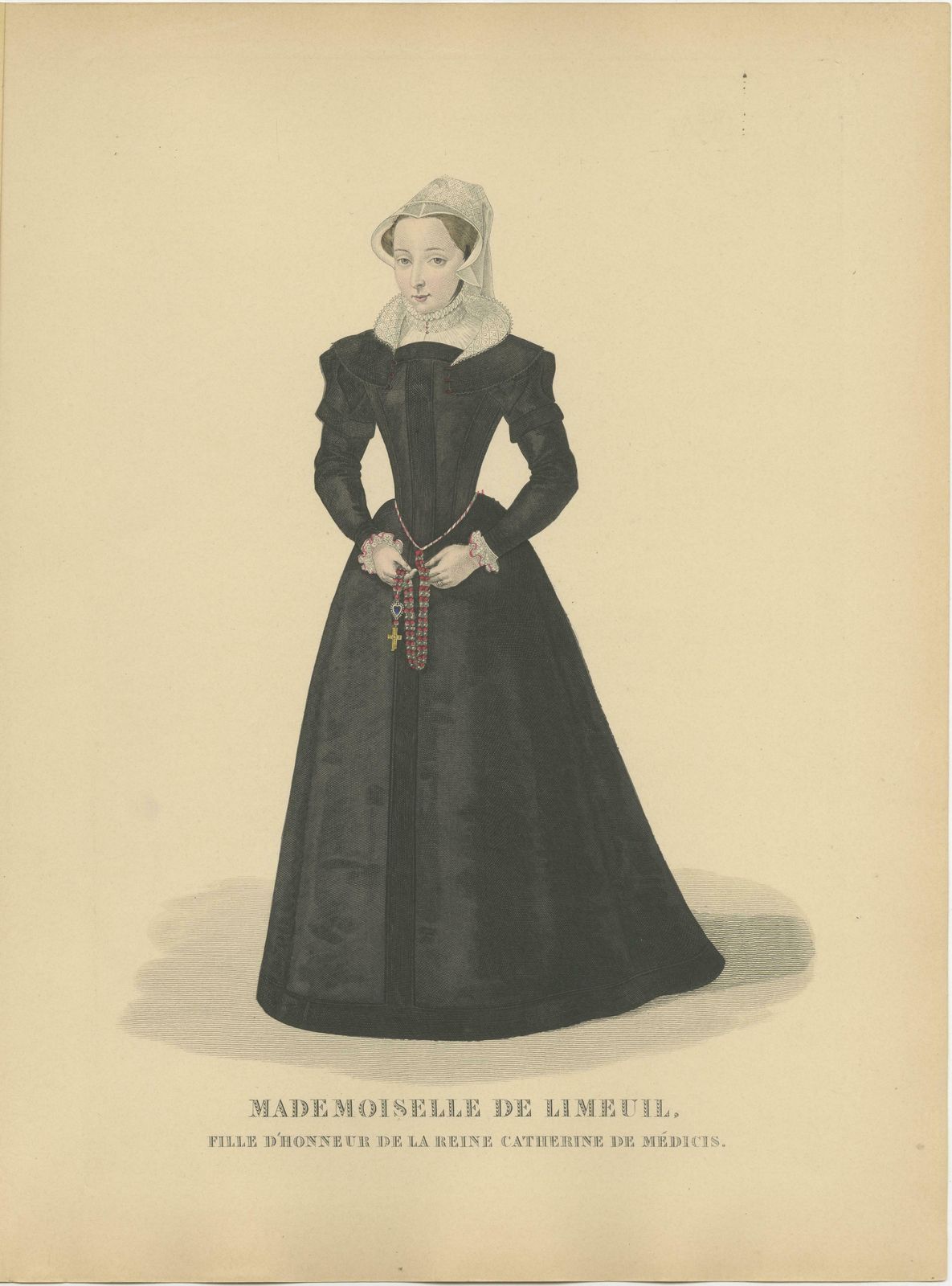 Hand Colored Engraving Of Isabelle De Limeuil, A French Noblewoman, 1900 photo 143.0