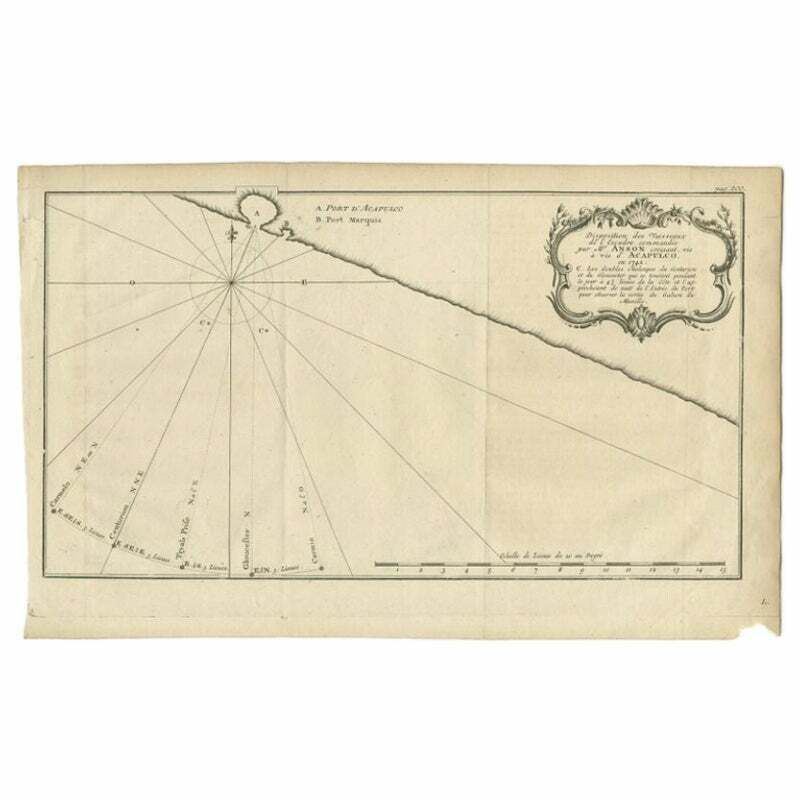 Antique Map Of The Coast Of Acapulco By Anson, C.1740