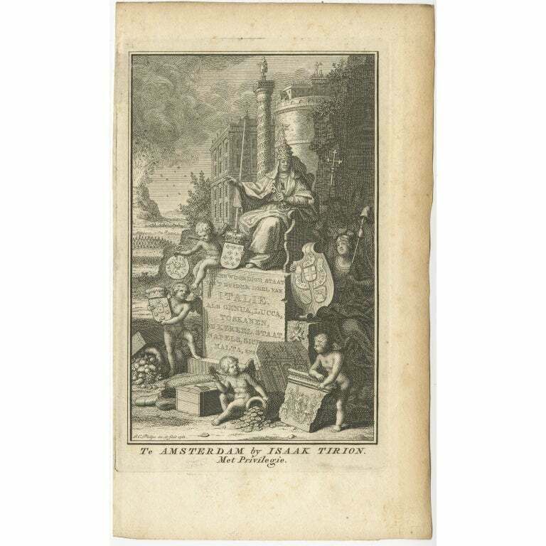 Antique Frontispiece Of The Volume About Switzerland And Italy By Tirion, 1761 photo furniture