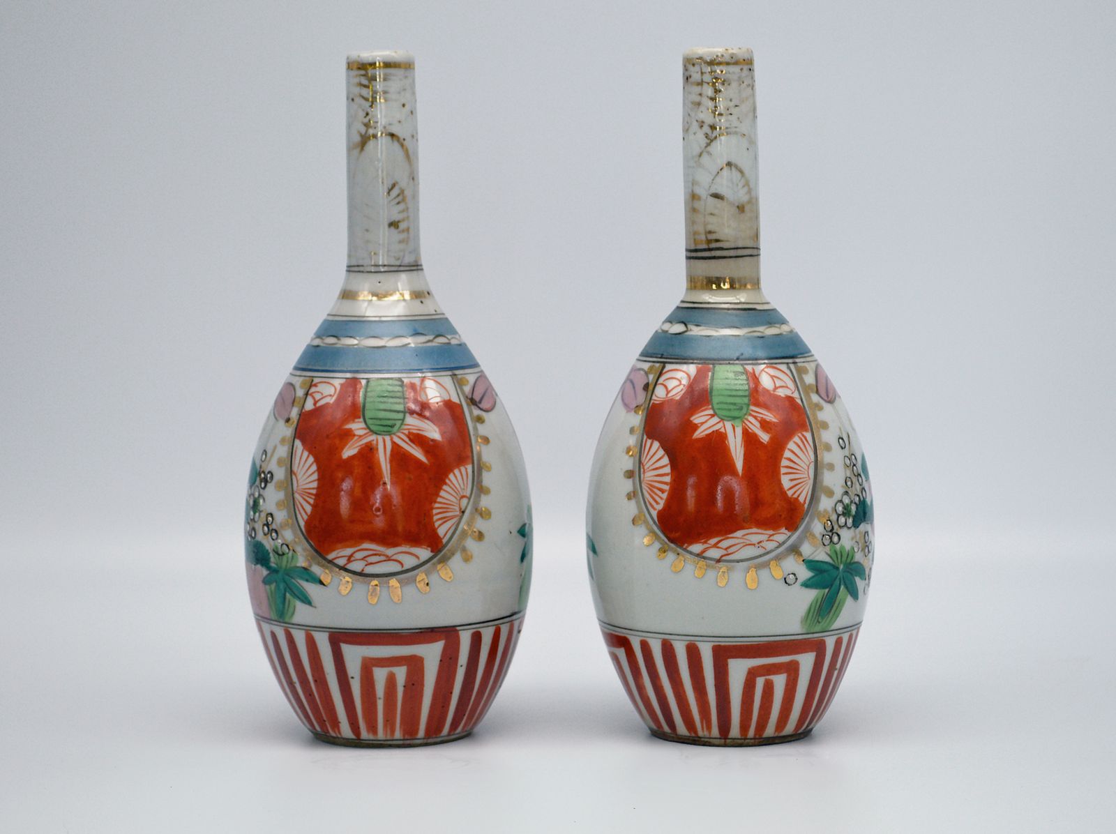 Pair Of Kutani Vases / Sake Bottles Dating From Meiji To Early Showa Period photo furniture