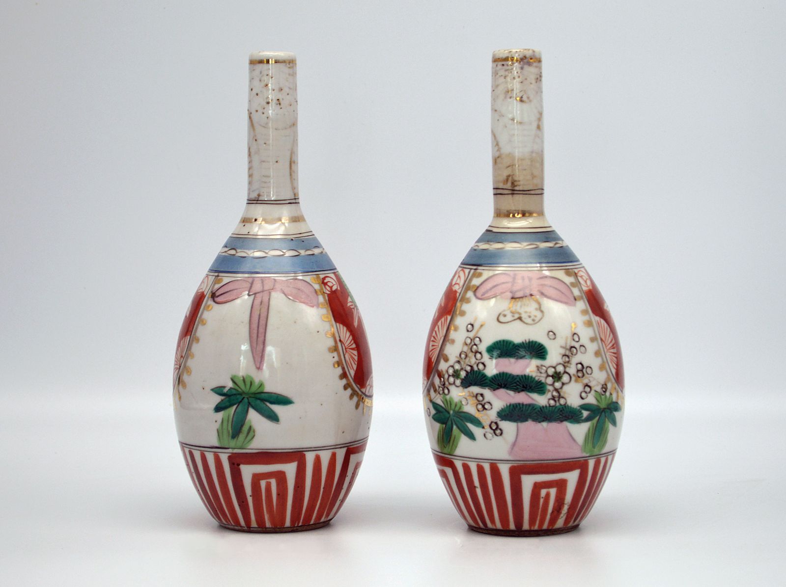 Pair Of Kutani Vases / Sake Bottles Dating From Meiji To Early Showa Period photo for sale