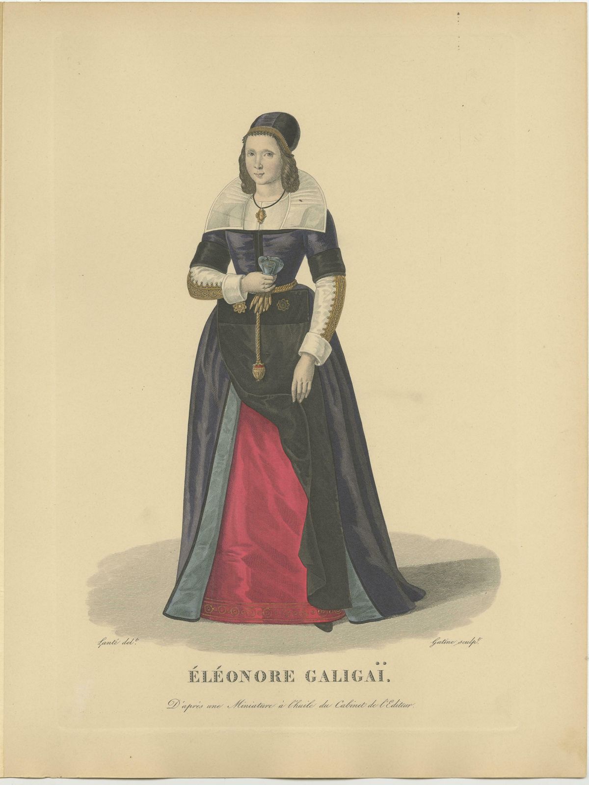 Hand Colored Engraving Of Leonora Dori Galigaï, A French Courtier, 1900 photo 143.0