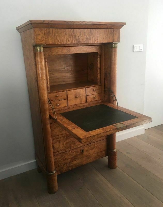 photo furniture Empire Burl Walnut Secretary With Detached Columns, Door And Secret Drawer