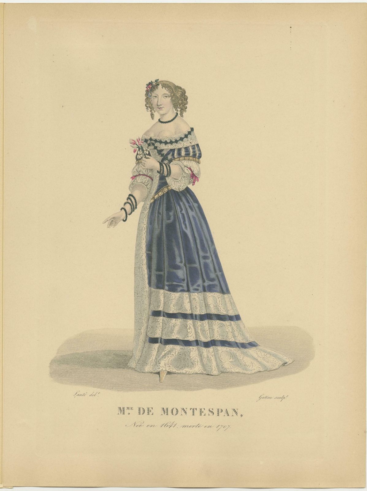 Handcolored Engraving Of Françoise Athénaïs De Rochechouart, Madame De Montespan photo for sale