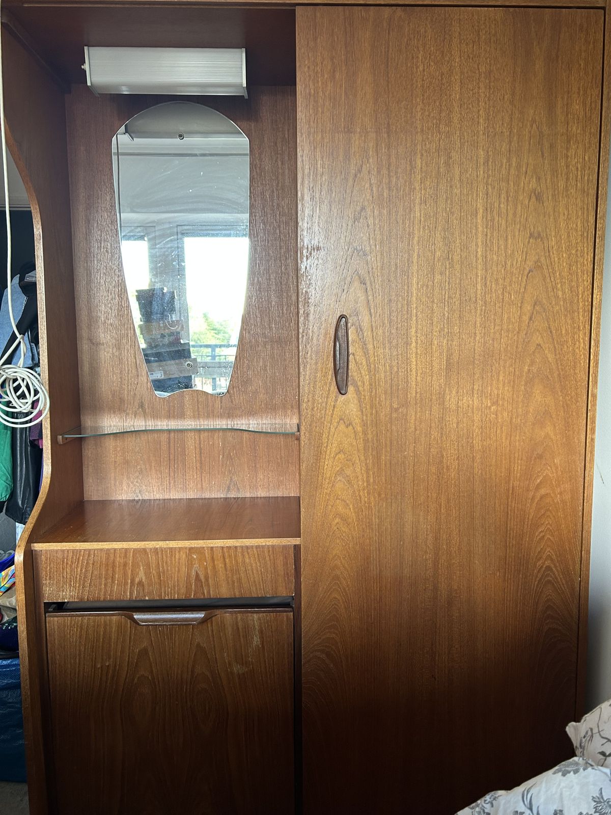 Wardrobe1950’s Rare Hubbi Robe Teak Hall Armoire With Vanitymirror&Foldableseat