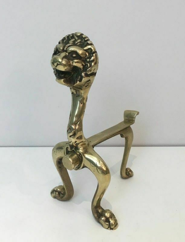 Pair Of Bronze Andirons With Lions photo 750.0