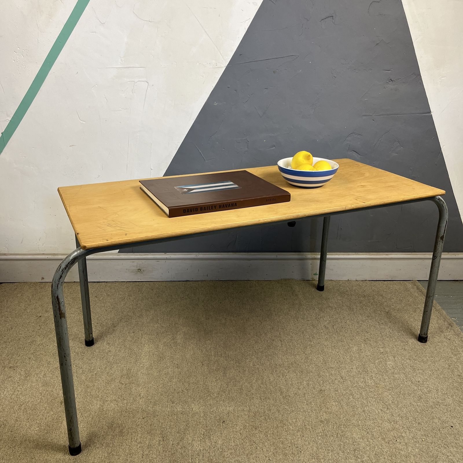 Mid Century Grey Metal Industrial School Desk photo 99.0