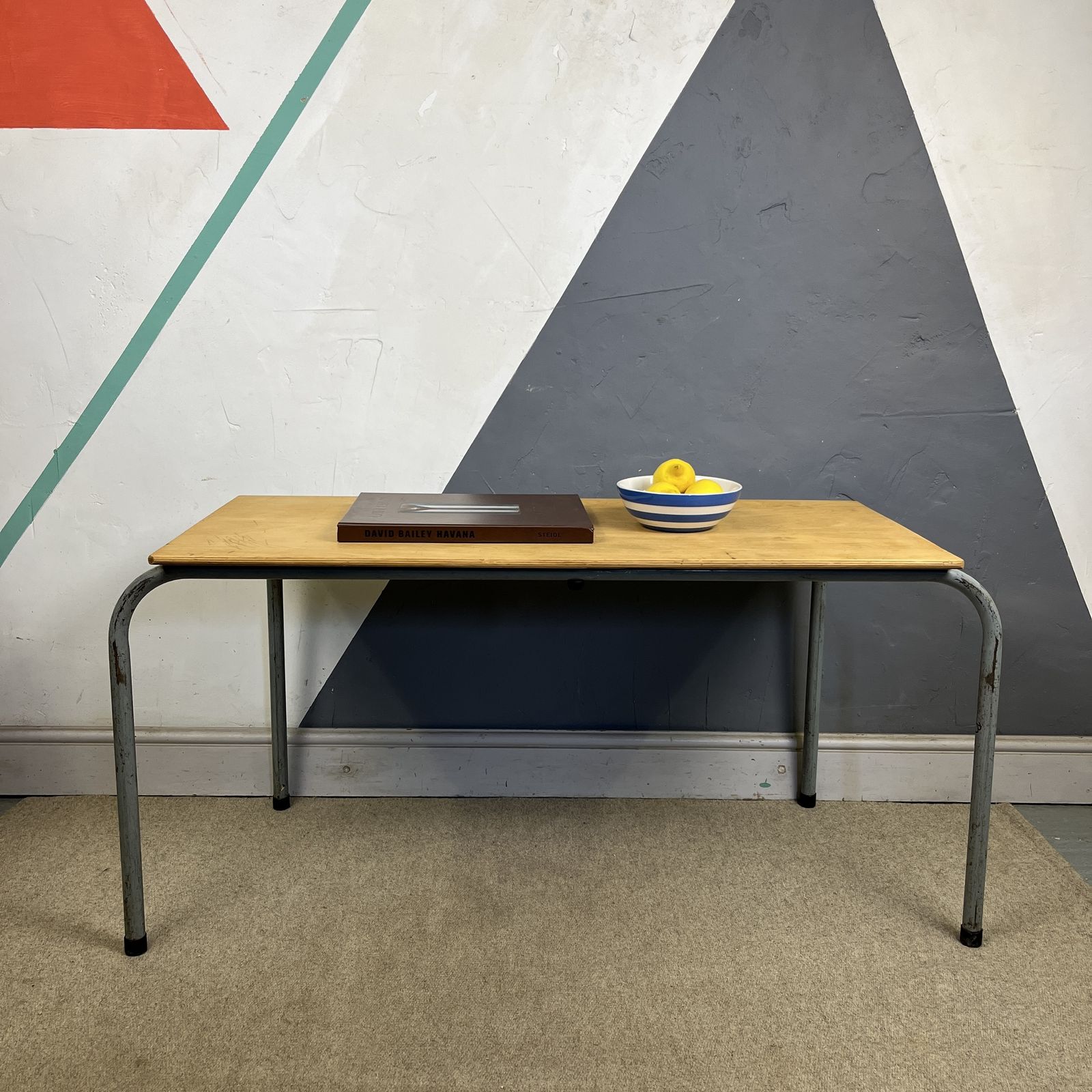 Mid Century Grey Metal Industrial School Desk photo vintage