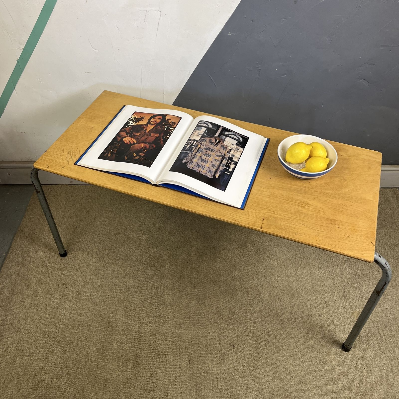 photo furniture Mid Century Grey Metal Industrial School Desk