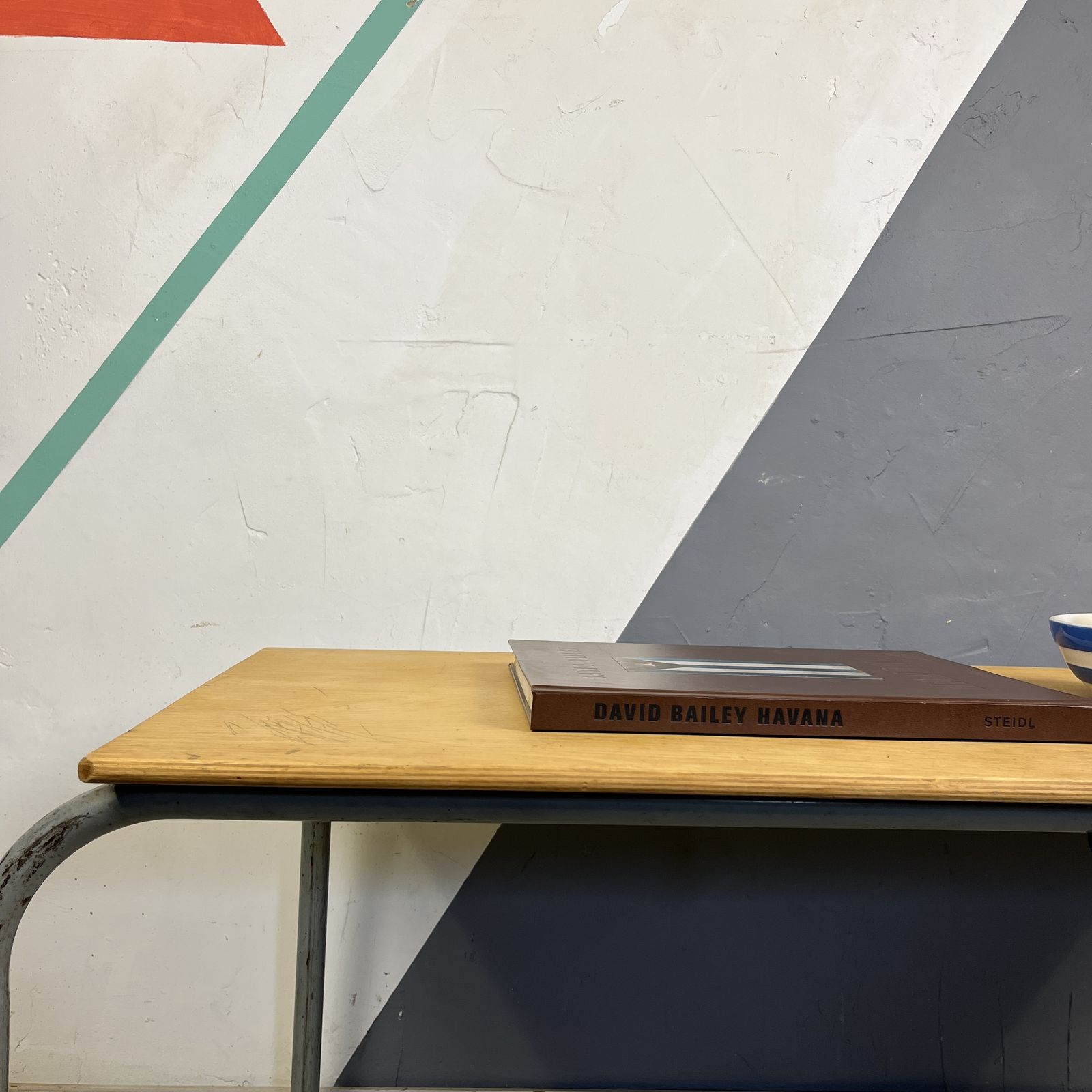 99.0 Mid Century Grey Metal Industrial School Desk photo
