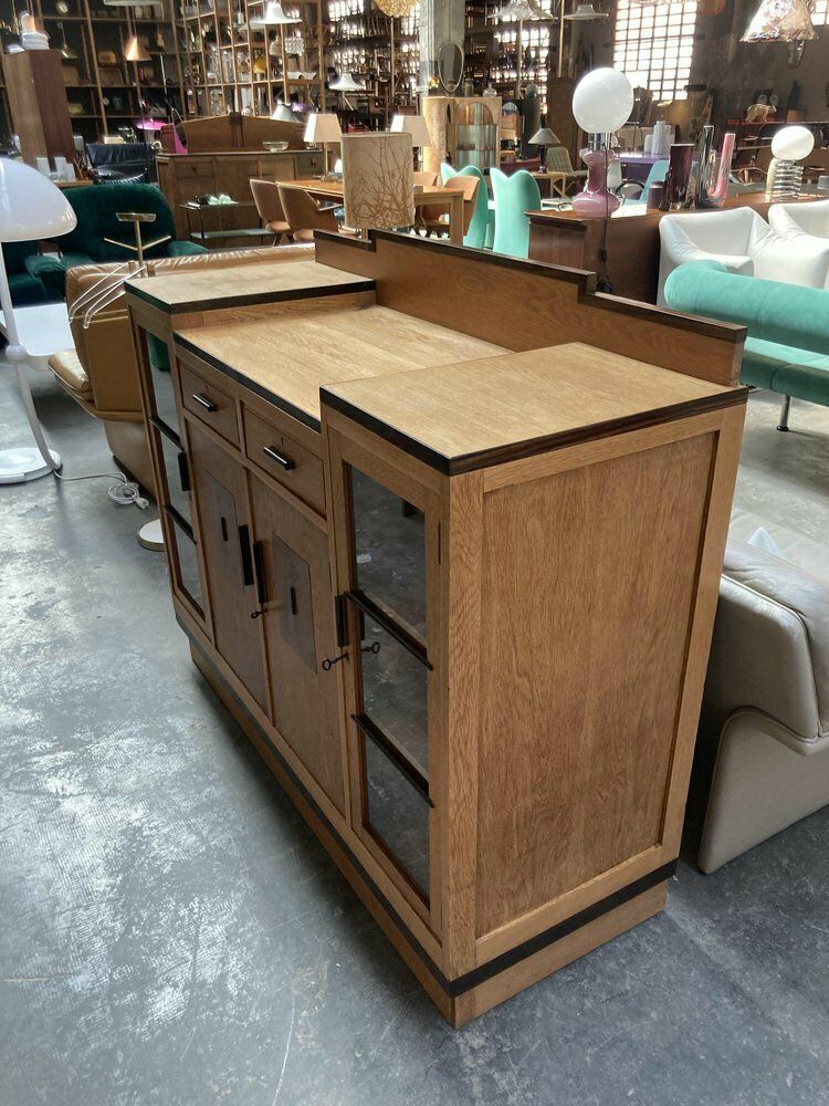 Dutch Art Deco Oak And Glass Buffet Or Bar Cabinet, 1930s photo for sale