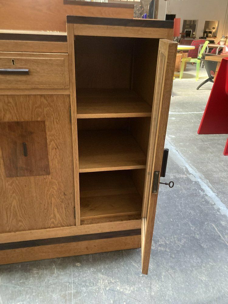 Dutch Art Deco Oak And Glass Buffet Or Bar Cabinet, 1930s photo vinterior