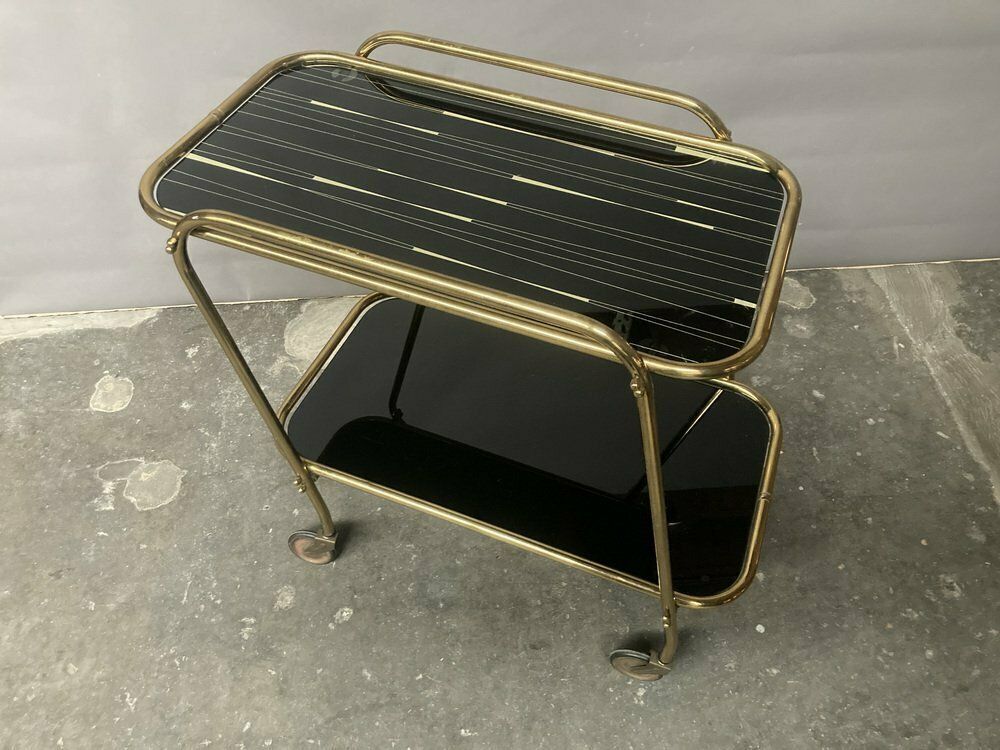 Brass And Tainted Glass Serving Trolley, 1960s