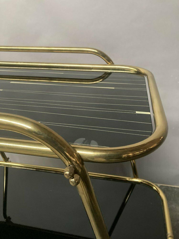 Brass And Tainted Glass Serving Trolley, 1960s photo Furniture