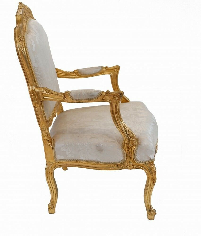 Pair French Gilt Arm Chairs   Louis XVI Seats photo for sale