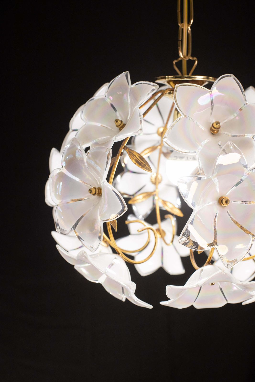 Set Of 2 Murano Spherical Chandelier Full Of White Flowers, 1980s photo vinterior