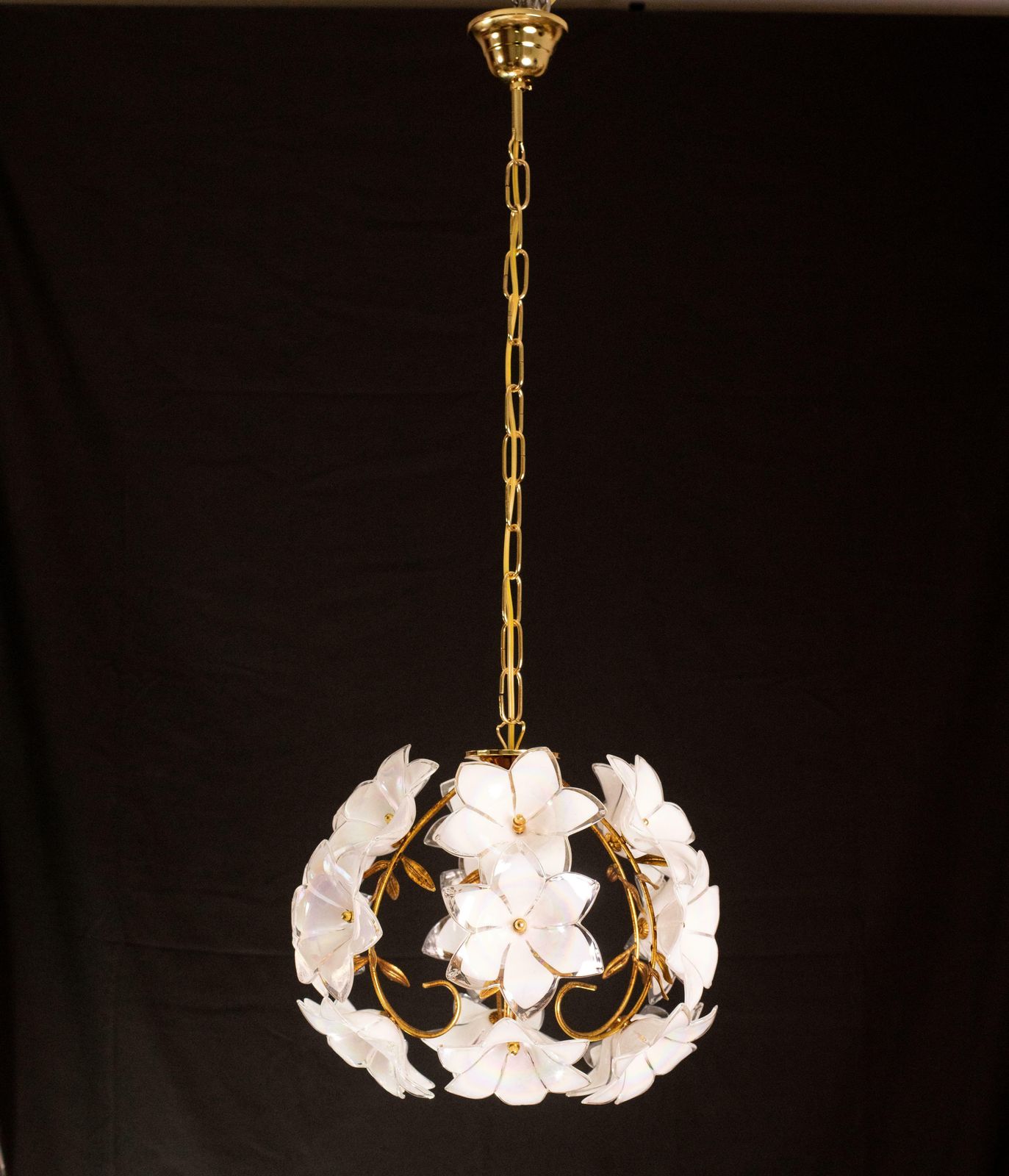 photo furniture Set Of 2 Murano Spherical Chandelier Full Of White Flowers, 1980s