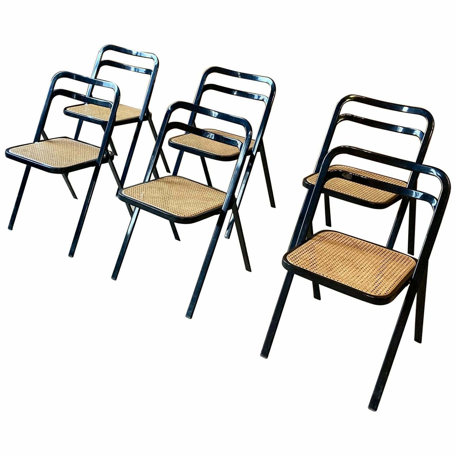 Mid Century Modern Folding Chairs Viennese Straw By G. Cattelan, Italy 1970s