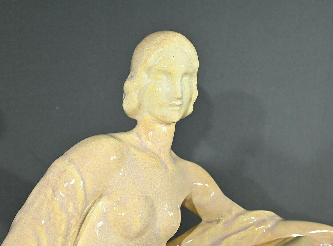 Art Deco Sculpture “Young Woman Among Flowers”, Odyv, Manufacture Berlot Mussier – 1930 photo vinterior