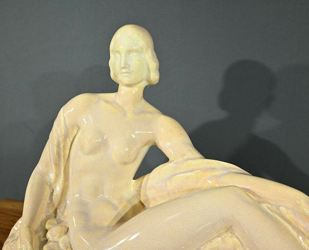 Art Deco Sculpture “Young Woman Among Flowers”, Odyv, Manufacture Berlot Mussier – 1930 photo buy