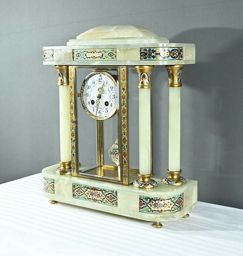 Onyx And Enamel Column Clock, Napoleon III – Mid 19th Century photo for sale