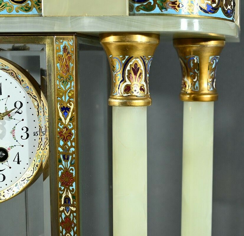 photo for sale Onyx And Enamel Column Clock, Napoleon III – Mid 19th Century