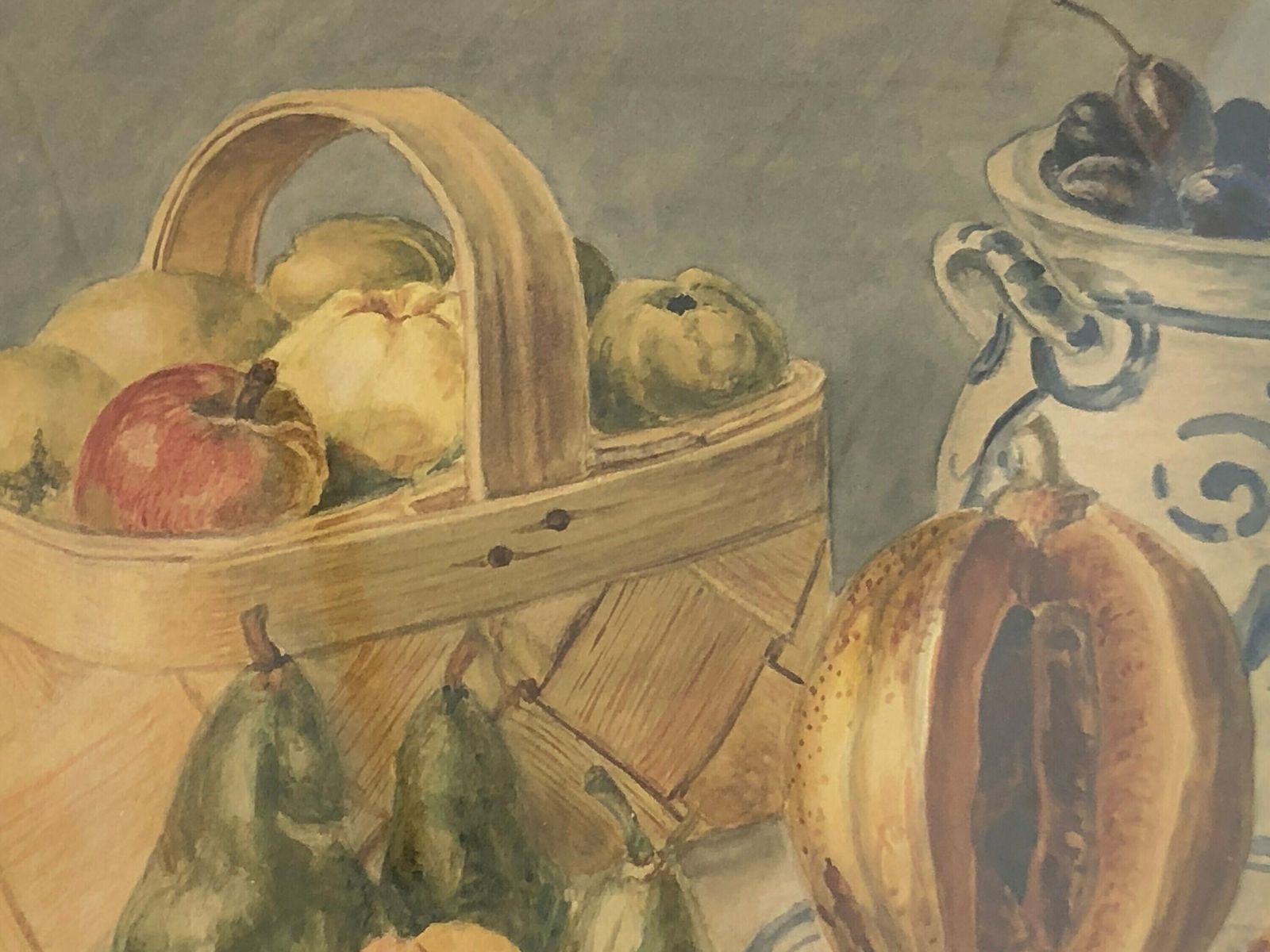 Antique Original Danish Still Life Watercolour From 1908 By Oh With Motive Of Fruit Served In Basket And Porcelain photo 253.0