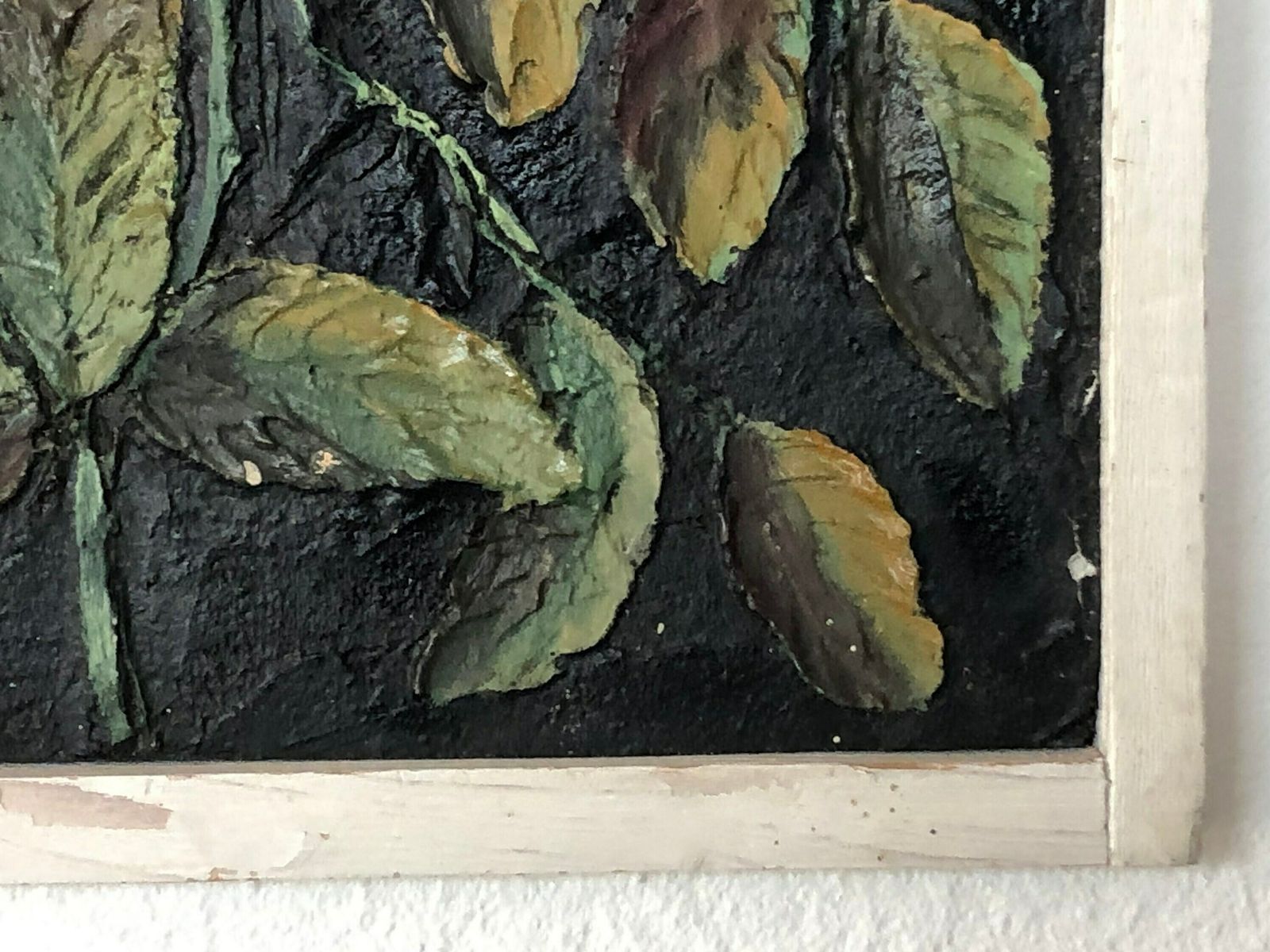 Danish Mid Century Cute Oil Painting From 1971 With Motive Of Red Rose Flowers In Relief Style And Strong Contrast Colours photo buy