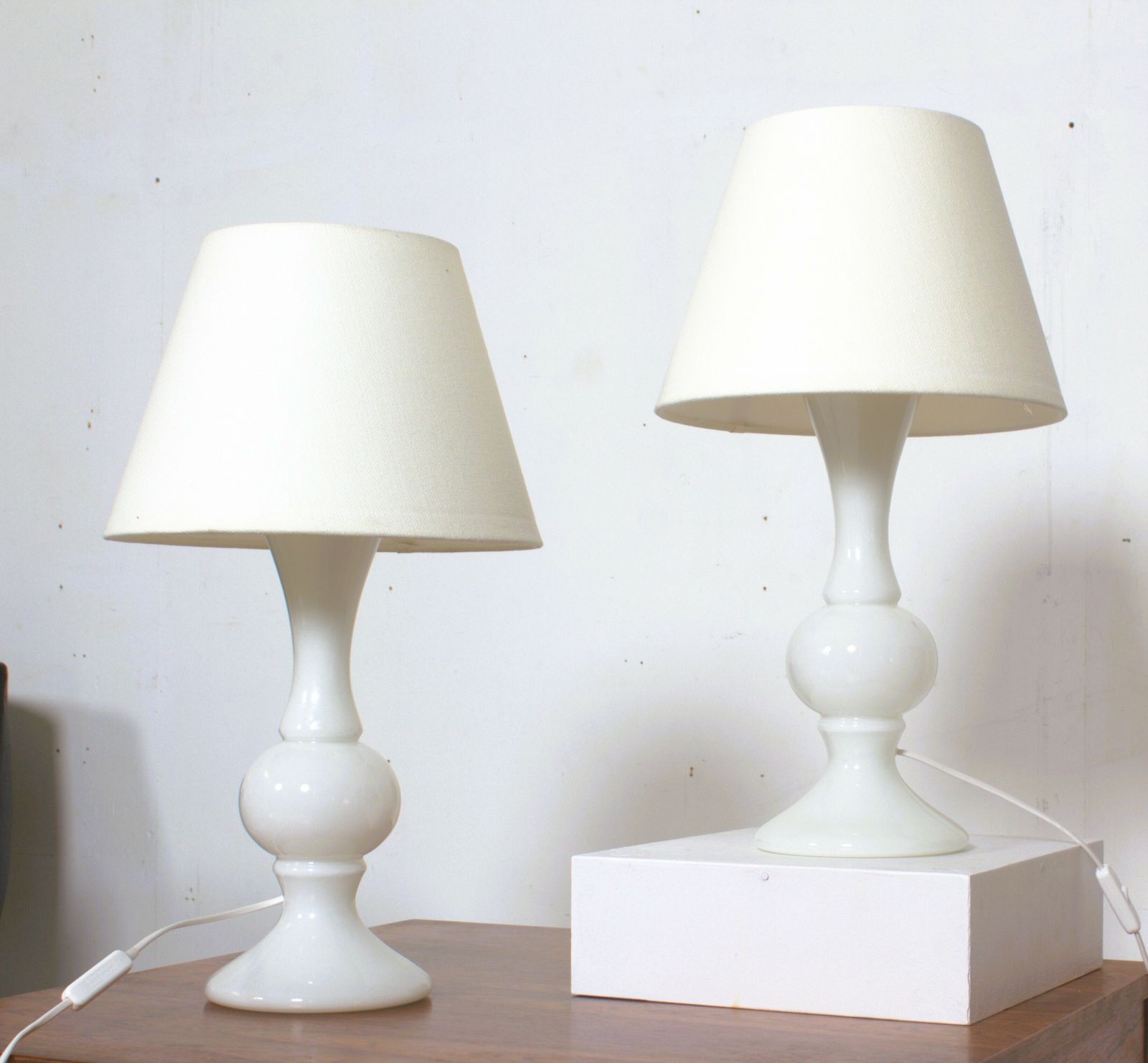 photo for sale Pair Of White Glass Lamps By Luxus Lighting, Sweden, 1980