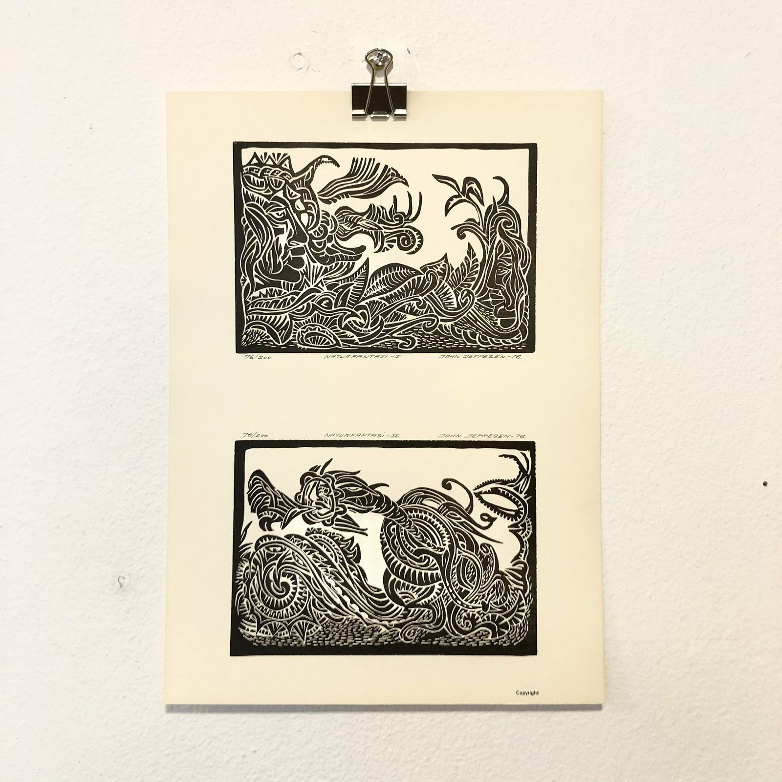 John Jeppesen Vintage Original Set Of Two Prints With Psychedelic Motives Of Fantasy Nature   Danish Art From 1976