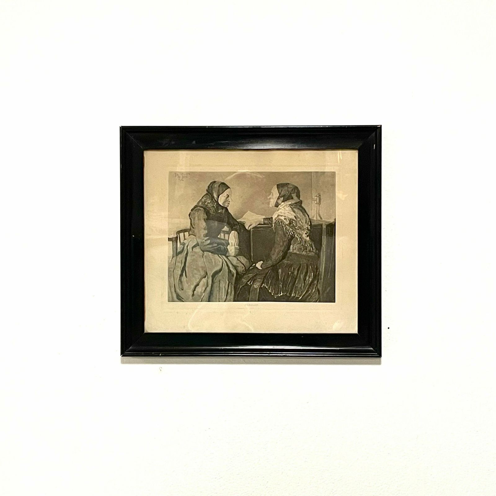 Danish Antique Print From The 1950s Made From Painting “Passiar” By Olga Lau (1875 1960) With Motive Of Elderly Women