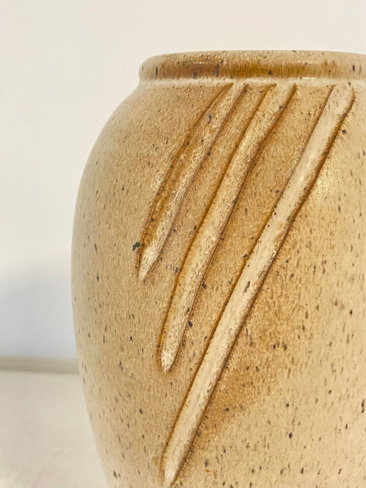 Original Danish Fine Art Ceramic Vase With Grooves And Elegant Shape   Design By Hans Nielsen Buch For Brangstrup Stentøj photo Home Decor