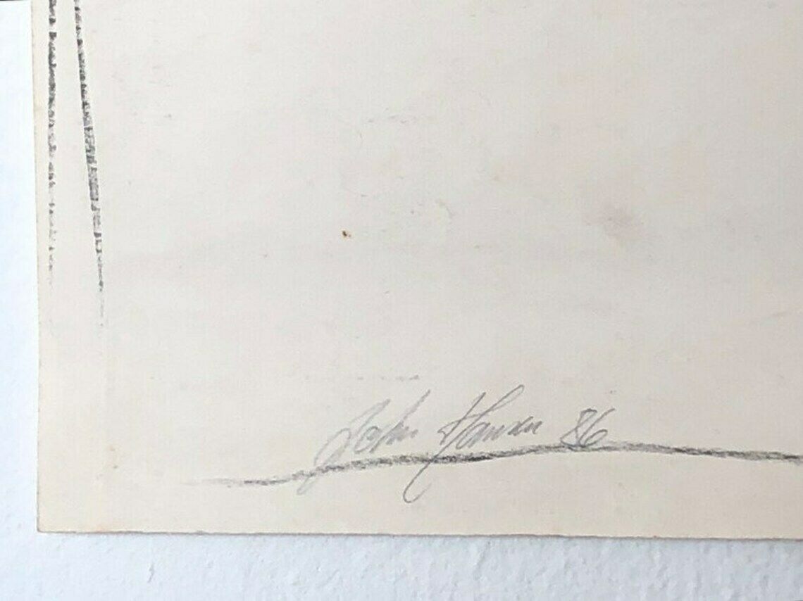 Original Danish John Hansen Vintage Drawing With Charcoal And Ink From 1986 With Abstract Figurative Torso Motive photo Art