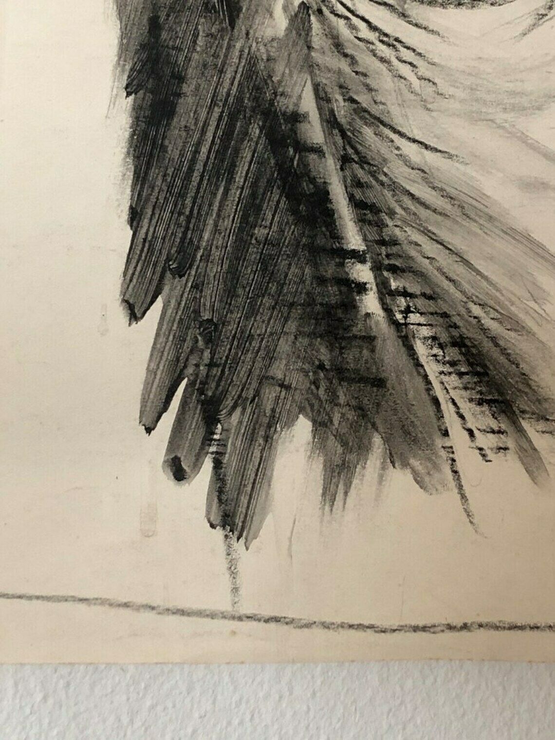 Original Danish John Hansen Vintage Drawing With Charcoal And Ink From 1986 With Abstract Figurative Torso Motive photo 277.0
